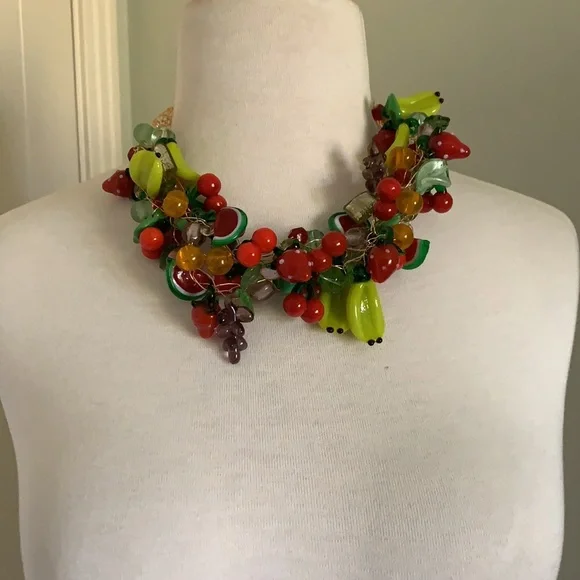 Sold 💐Fruity Murano glass statement Necklace - Picture 10 of 12